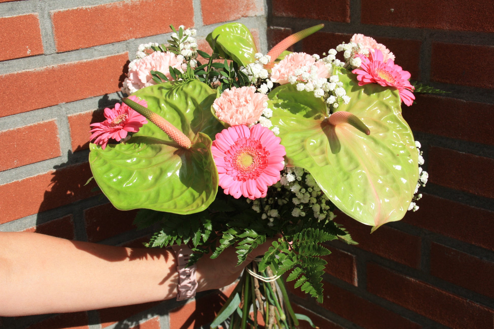 Boeket anthurium zijkant